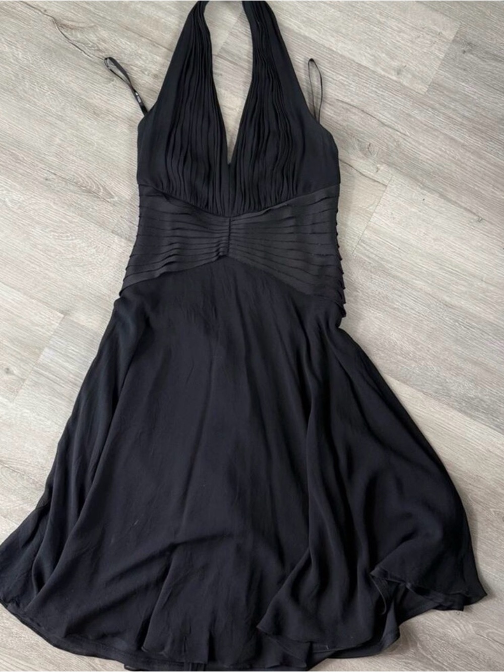 Tadashi Shoji Black Silk Backless Halter Dress